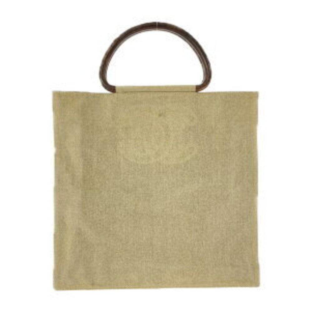 Chanel Coco Mark Wood Handle Tote Bag Beige